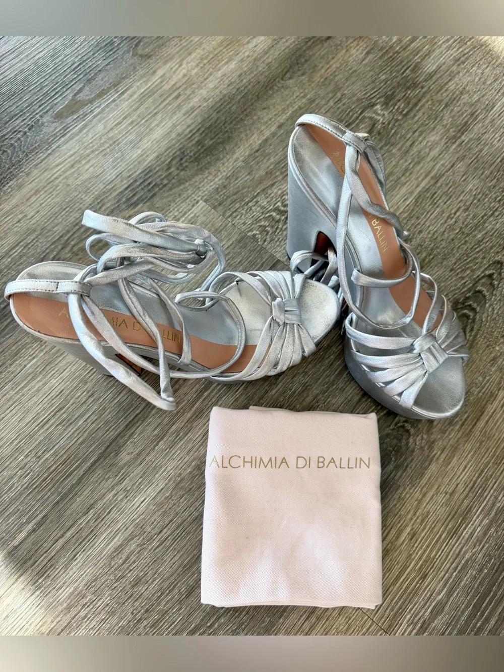 Alchimia Di Ballin Silver Leather Tara 125 Lace Up Platform Sandals EU 36 US 6